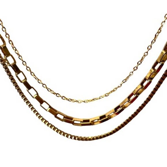 Necklace 3 Strands  18K Gold Plated Steel - Picture 2 of 4